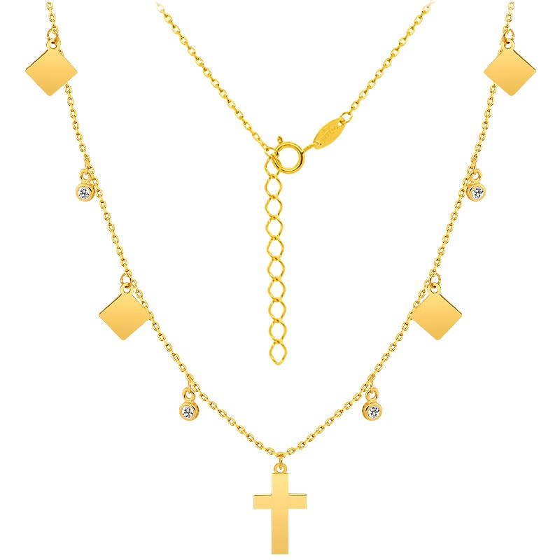 Złoty łańcuszek Celebrytka 9 elementów krzyżykiem 35cm 585