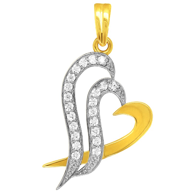 Złote Dwa Serca z cyrkoniami złoto pr. 585