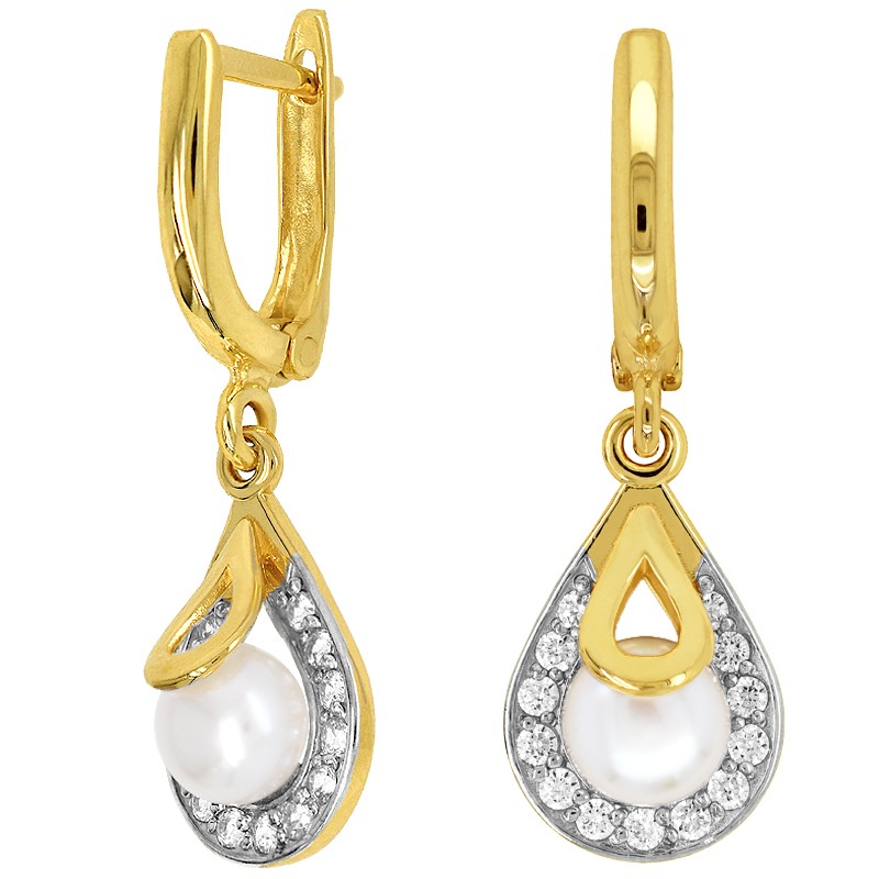 Złote kolczyki wiszące z perełkami pr.585