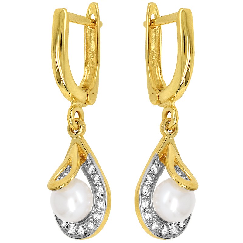 Złote kolczyki wiszące z perełkami pr.585