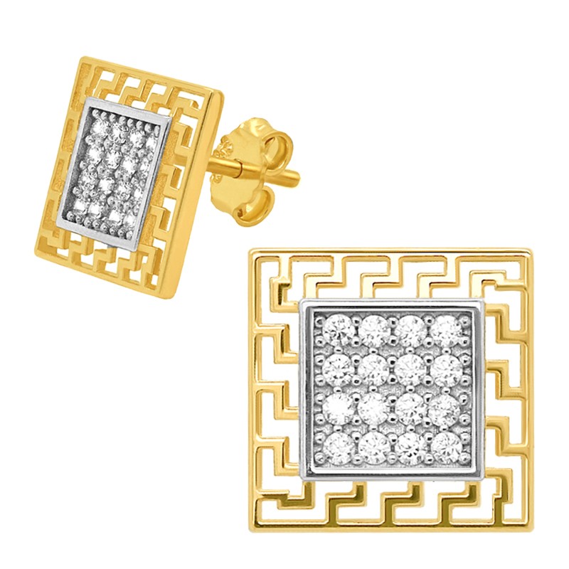 Złote Kolczyki Kwadraty z Greckim wzorem sztyft pr.585