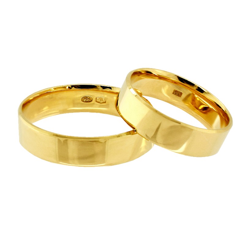 ZŁOTE OBRĄCZKI 5mm Płaskie Klasyczne Soczewka 22/3,8g pr. 585, 1szt.