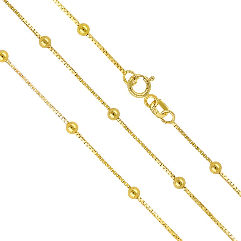 Złoty Łańcuszek Kostka z Gładkimi Kuleczkami 45cm 3,5g próba 585