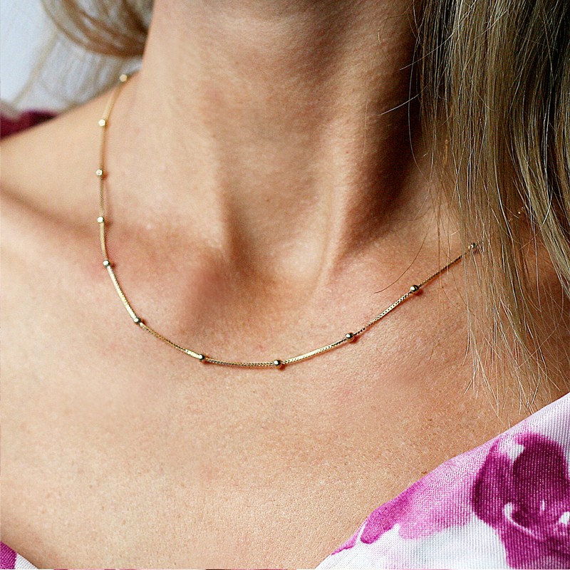 Złoty Łańcuszek Kostka z Gładkimi Kuleczkami 45cm 3,5g próba 585