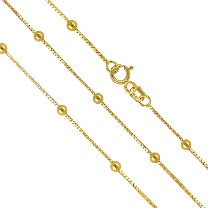 Złoty Łańcuszek Kostka z Gładkimi Kuleczkami