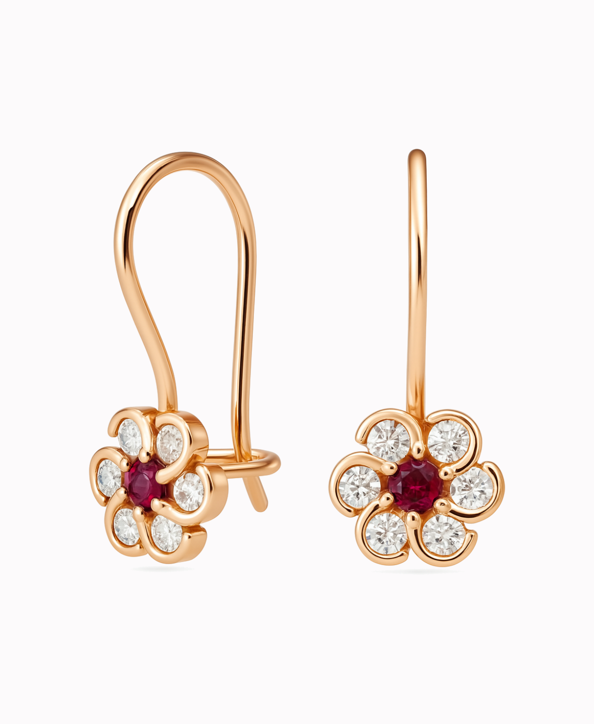 Złote kolczyki Kwiatuszki na biglu rose gold pr. 585 1,28g