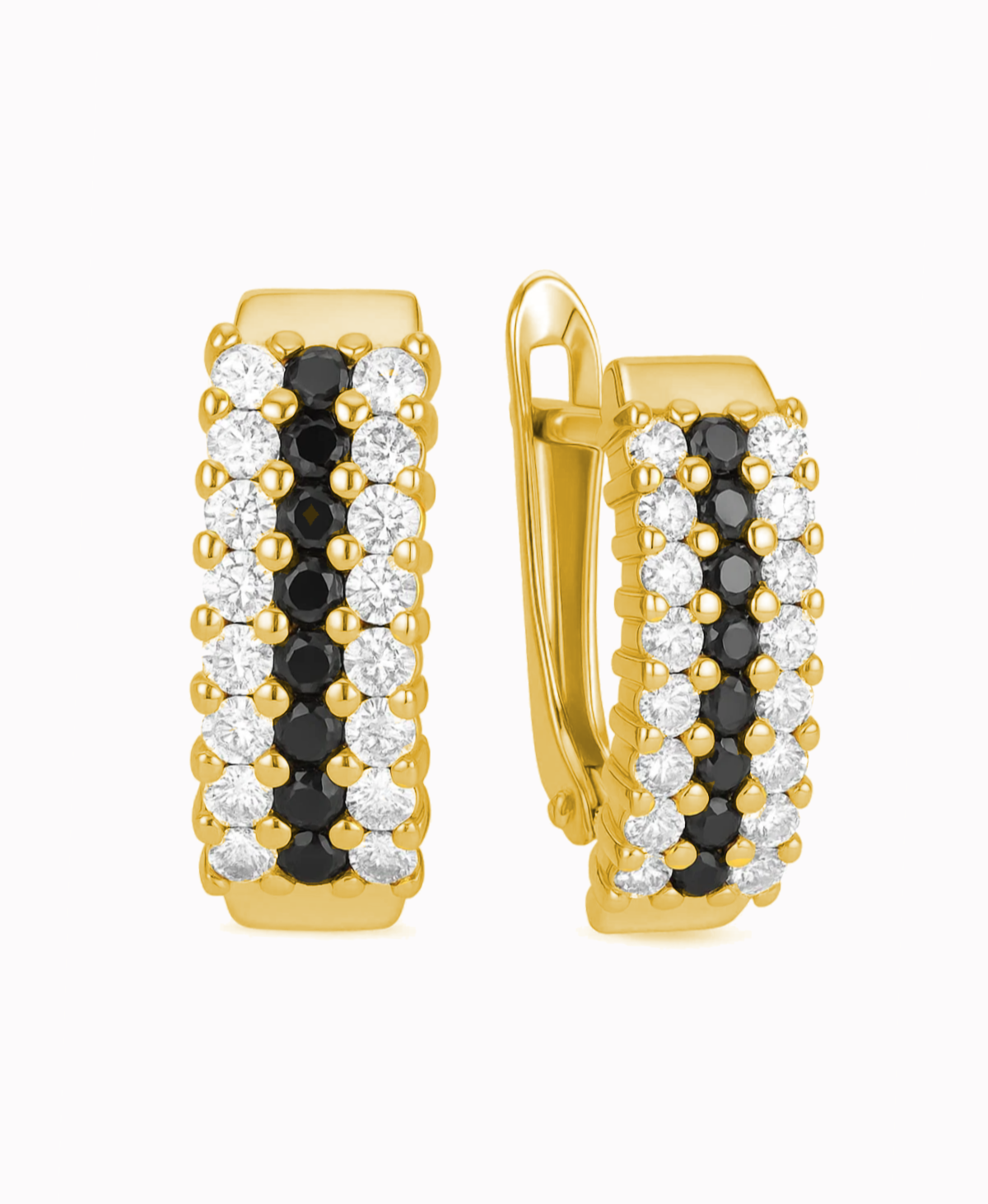 Złote kolczyki wielokamieniowe z białymi i czarnymi cyrkoniami S pr.585 2,72