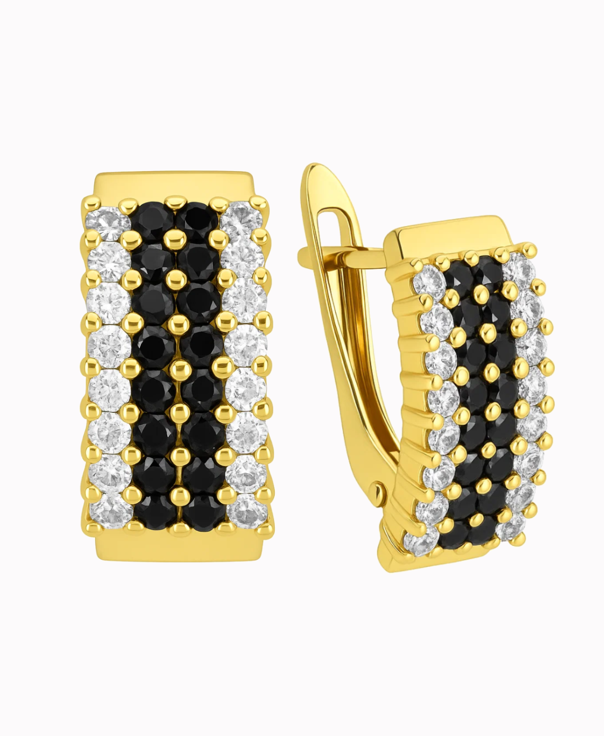 Złote kolczyki wielokamieniowe z białymi i czarnymi cyrkoniami M pr.585 3,16g