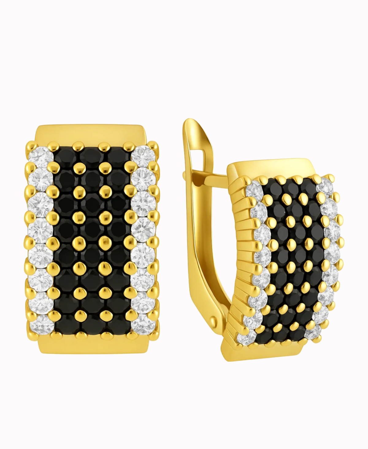 Złote kolczyki wielokamieniowe z białymi i czarnymi cyrkoniami L pr.585 3,78g