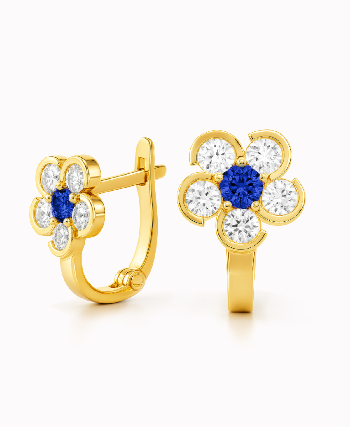 Złote kolczyki Blue Kwiatuszki z cyrkonią pr. 585 1,56g