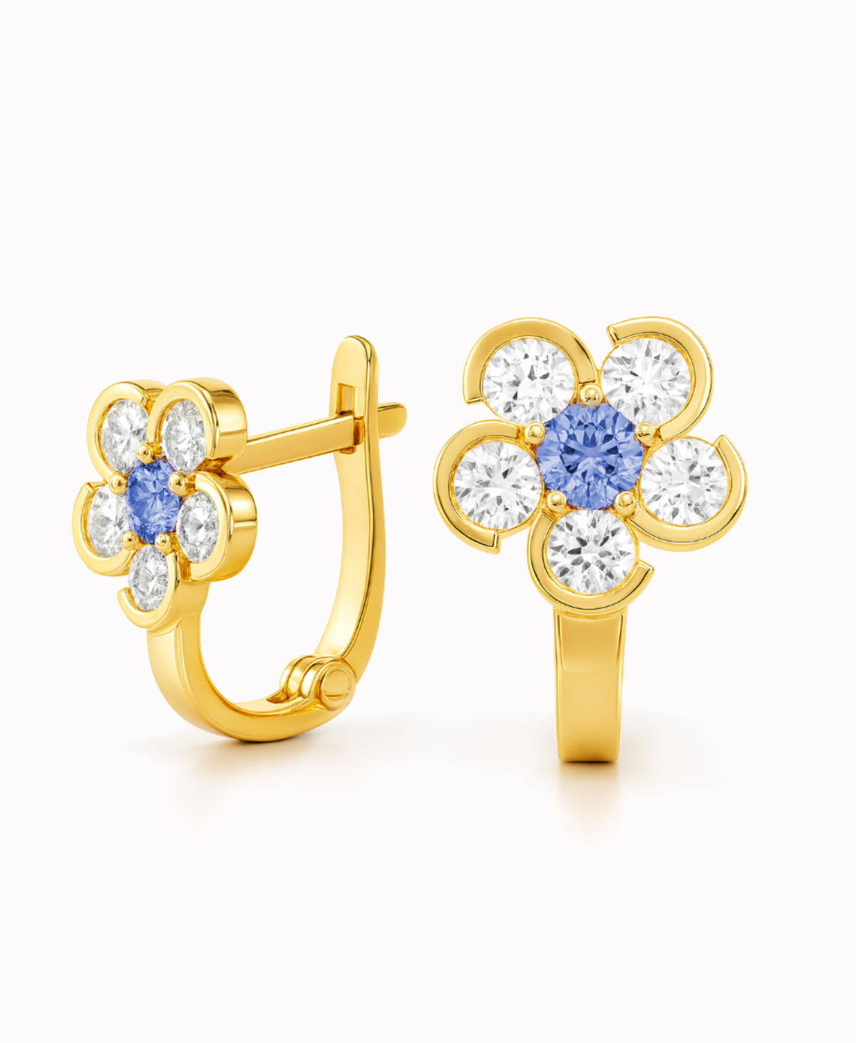 Złote kolczyki Akwamaryn Kwiatuszki z cyrkonią pr. 585 1,56g