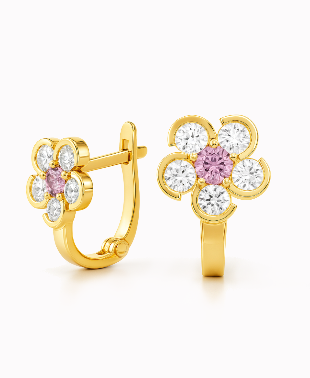Złote kolczyki Pink Kwiatuszki z cyrkonią pr. 585 1,56g