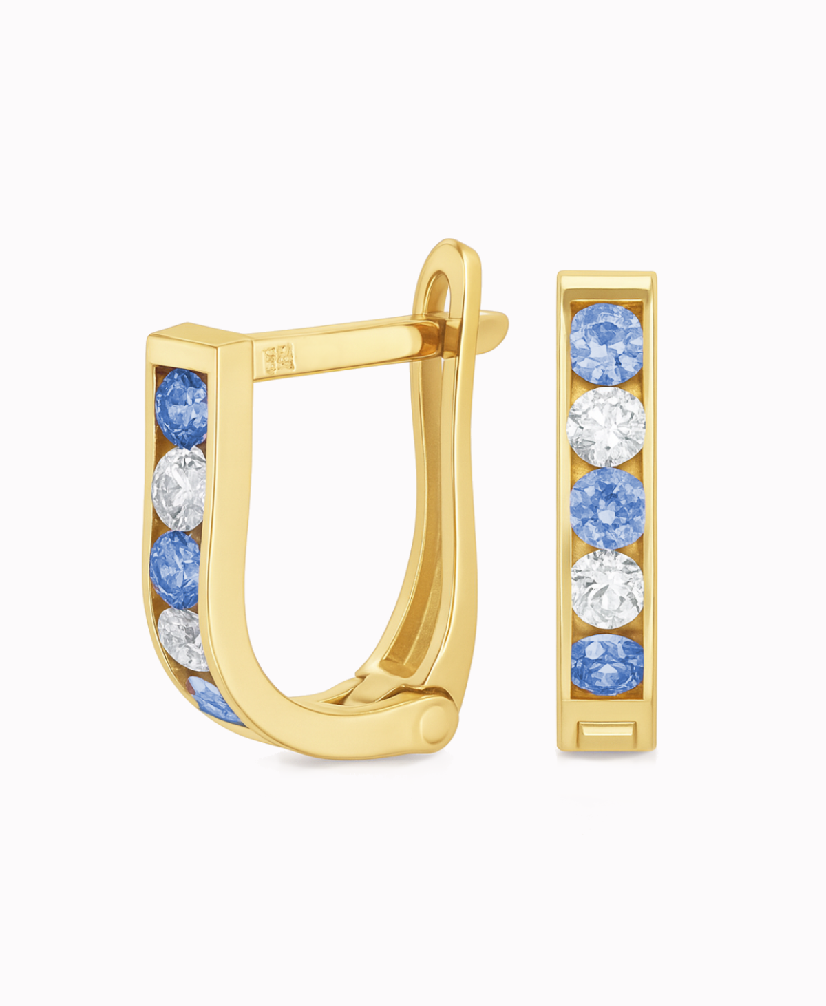 Złote kolczyki dróżka Light Blue z cyrkoniami pr. 585