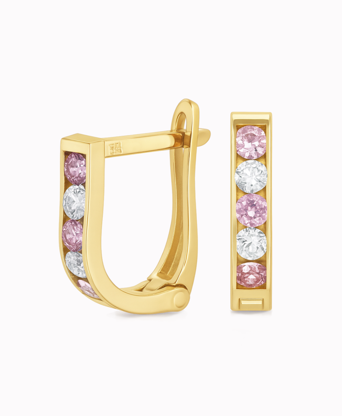 Złote kolczyki dróżka Pink z cyrkoniami  pr. 585 1,20g