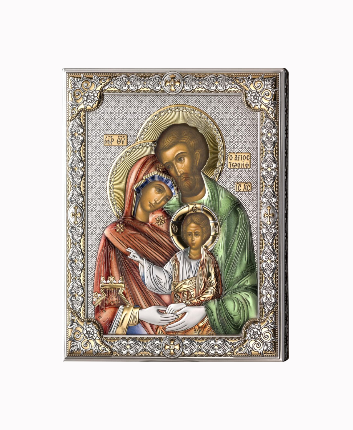 Ikona Srebrna Świętej Rodziny ze srebrem 12x16cm