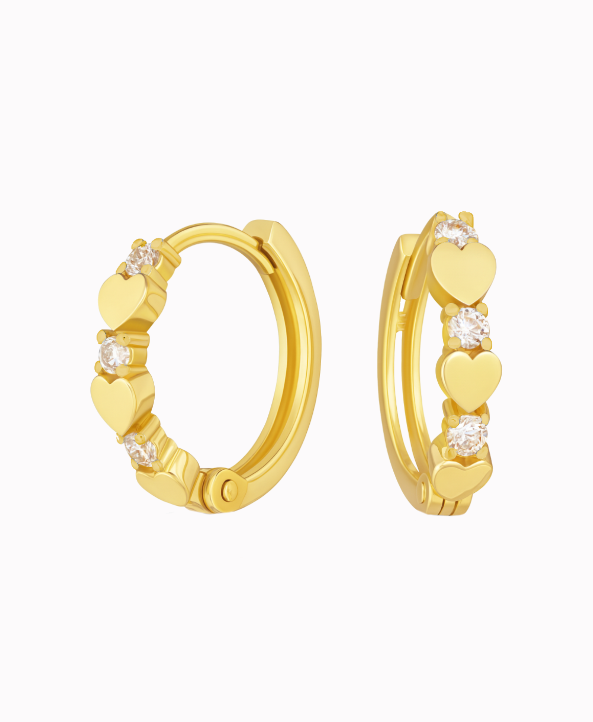 Złote kolczyki dla dziewczynki z cyrkoniami i serduszkami typu koła pr.585