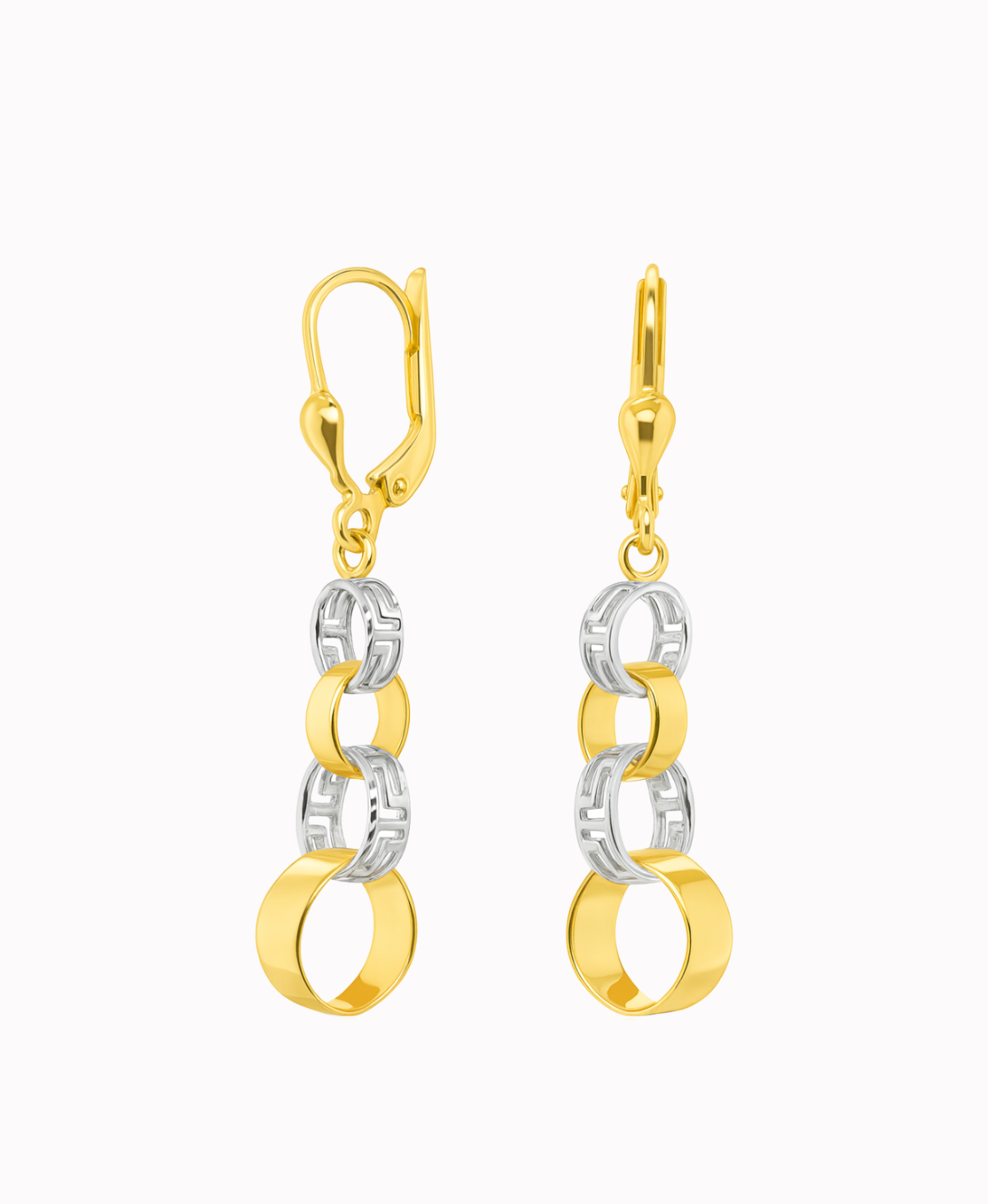 Złote kolczyki wiszące Grecki wzór z Białym złotem pr.585 2,51g