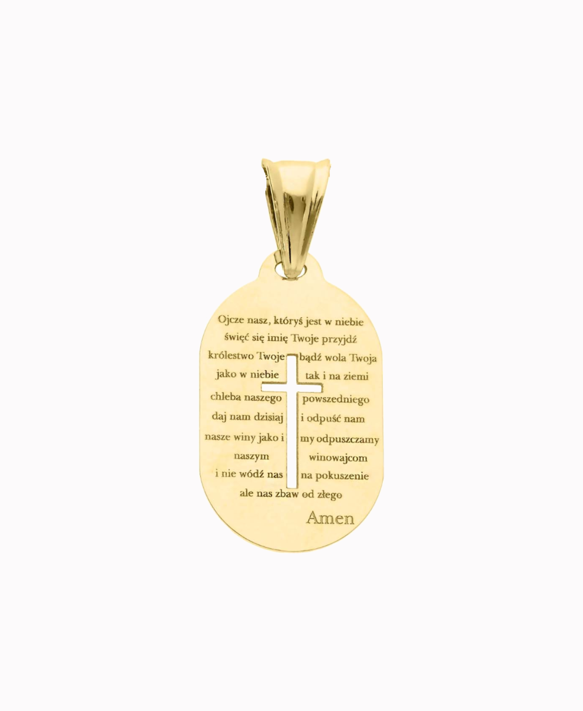 Nieśmiertelnik - Blaszka z Ojcze Nasz i Krzyżykiem, Złoto Pr. 585
