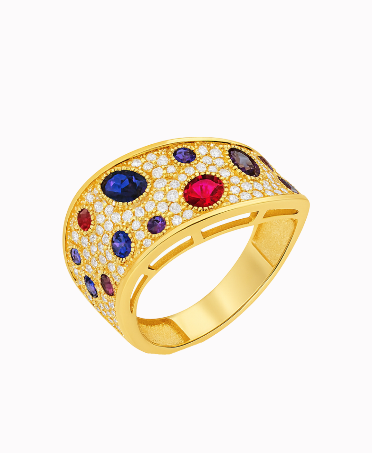 Złoty Pierścionek różnokolorowe kamienie złoto 585