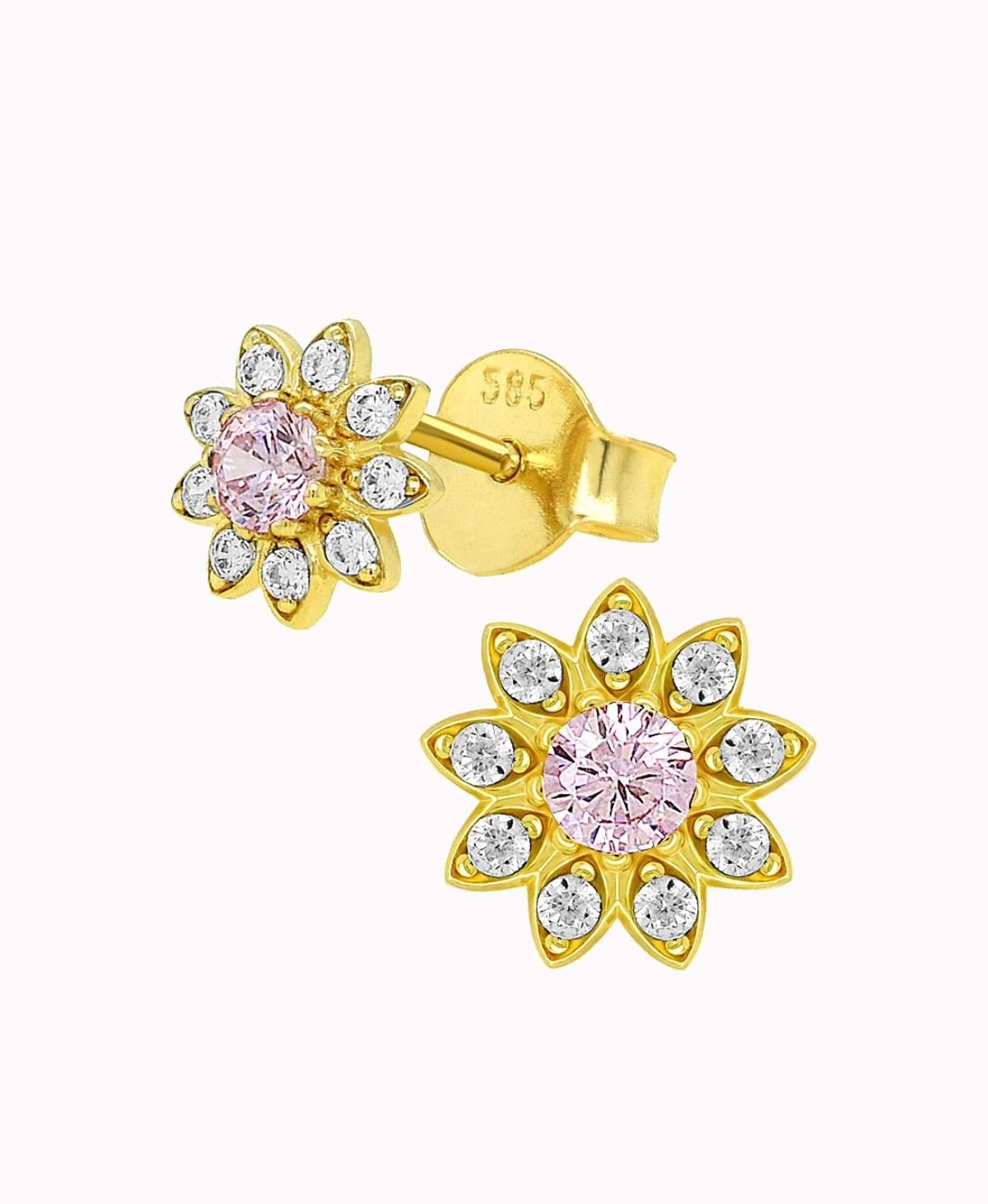 Złote kolczyki Kwiatuszki Pink z cyrkoniami sztyft pr. 585