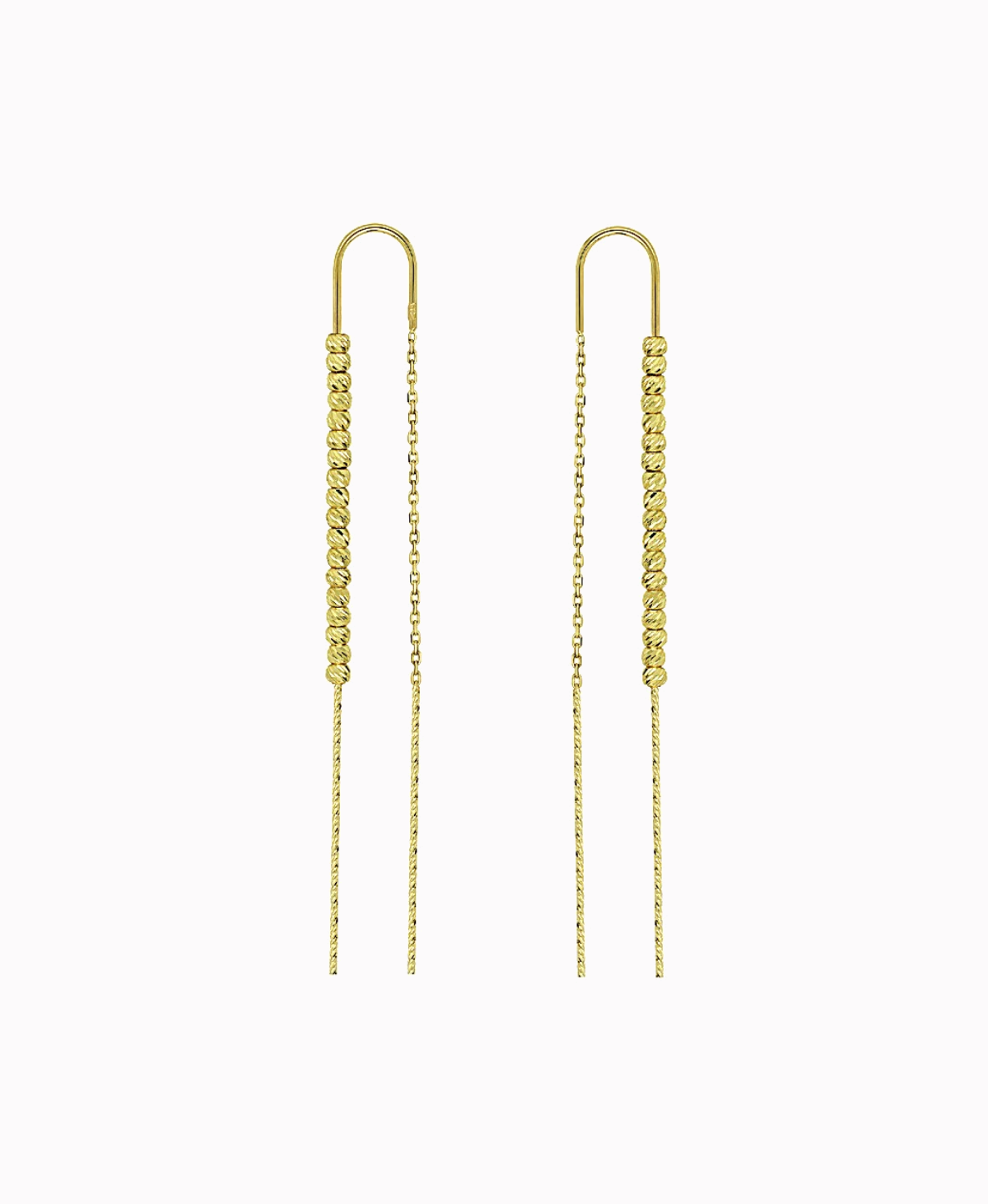 Złote kolczyki przewlekane z błyszczącymi kuleczkami pr. 585