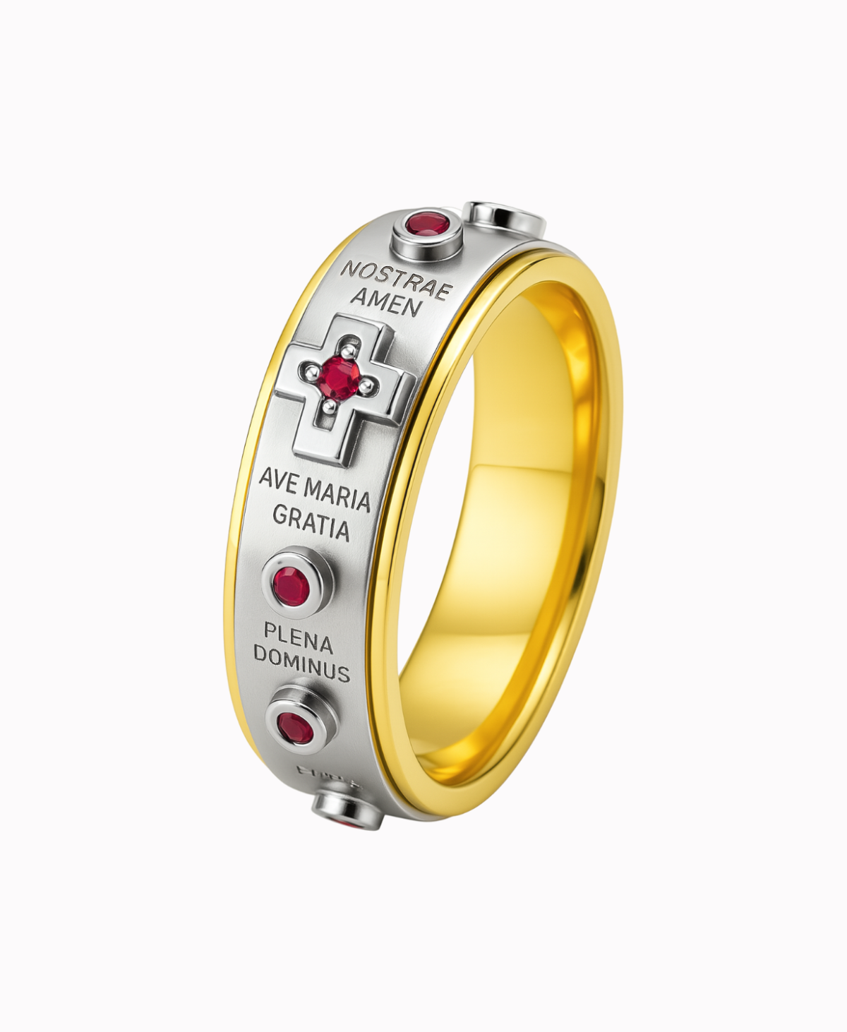 Złoty Różaniec AVE Maria obracany z rubinami pr 585