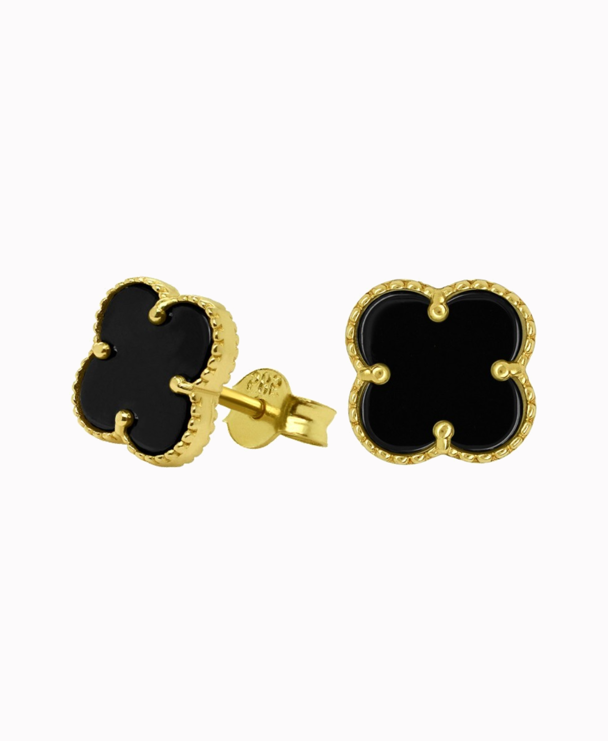 Złote kolczyki czarna koniczynka sztyft M/2,80g 585