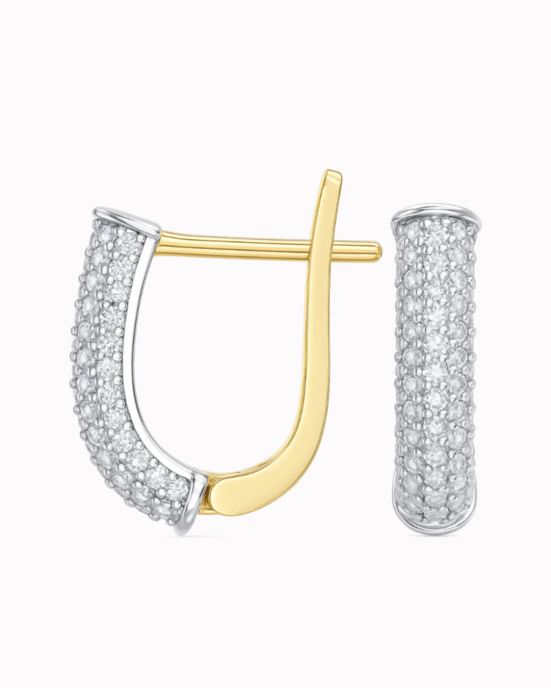 Złote kolczyki wielokamieniowe Białe-Rodowane cyrkonie 585