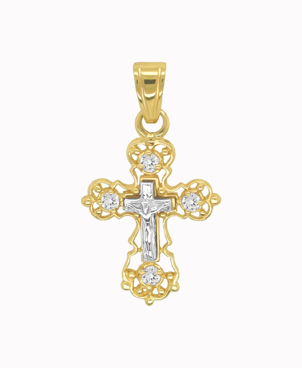 Złoty Krzyżyk prawosławny z cyrkoniami złoto próba 585