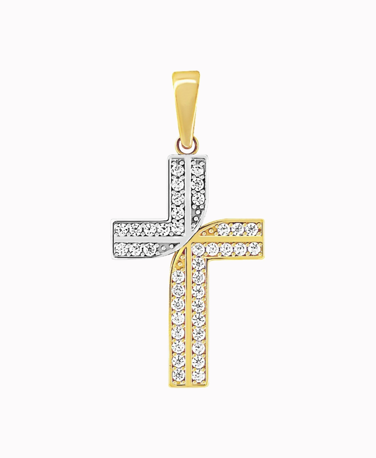 Złoty Krzyżyk z Cyrkoniami Dwukolorowy 1,4g złoto próba 585