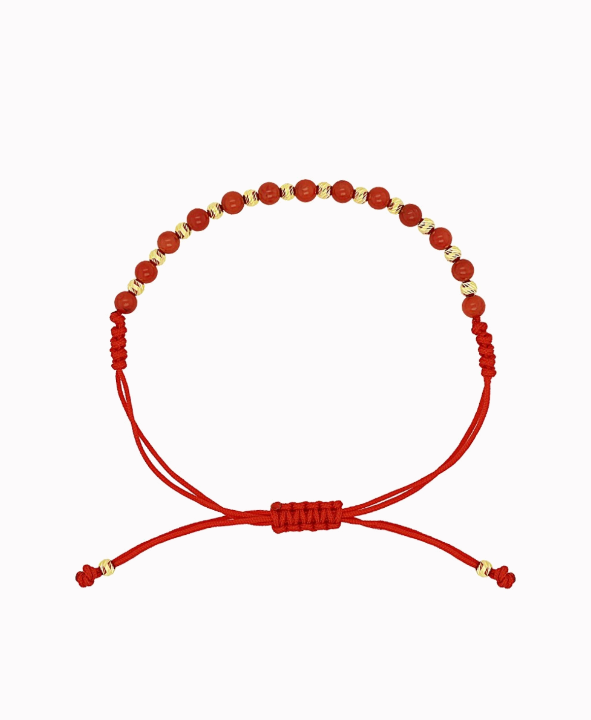 Złota bransoletka z Koralem naturalnym na czerwonym nylonie próba 585