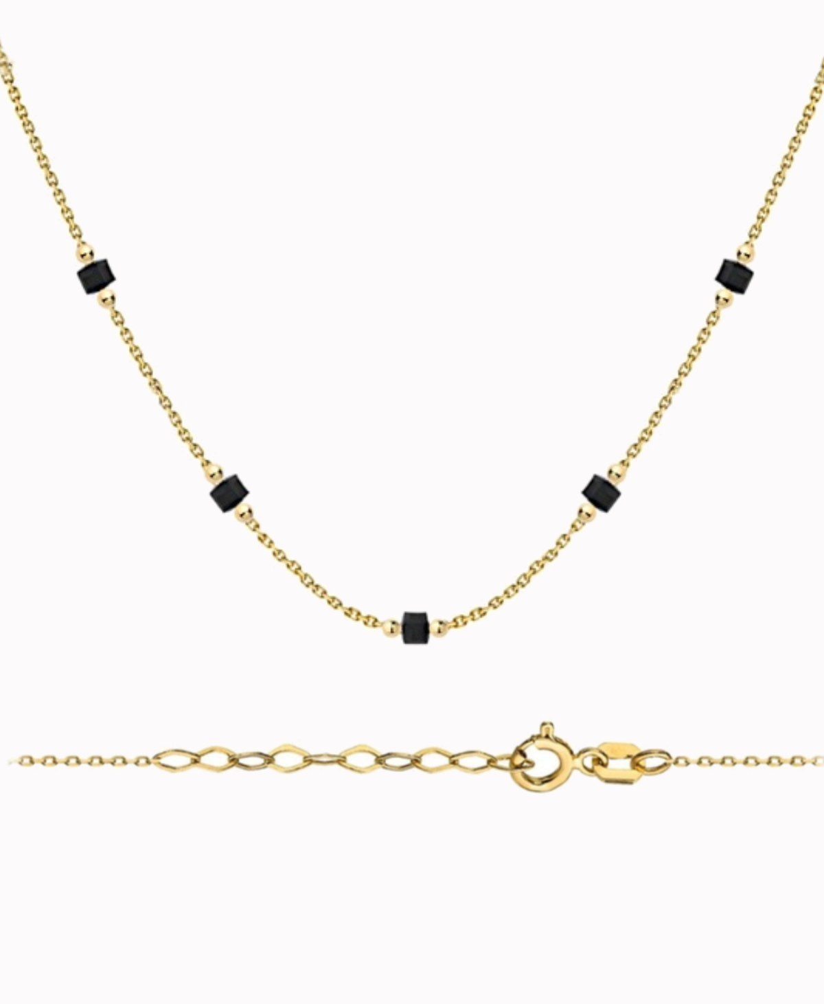 Złoty łańcuszek Celebrytka z Onyksami 5 szt czarnymi kamieniami i diamentowanymi kulkami pr. 585