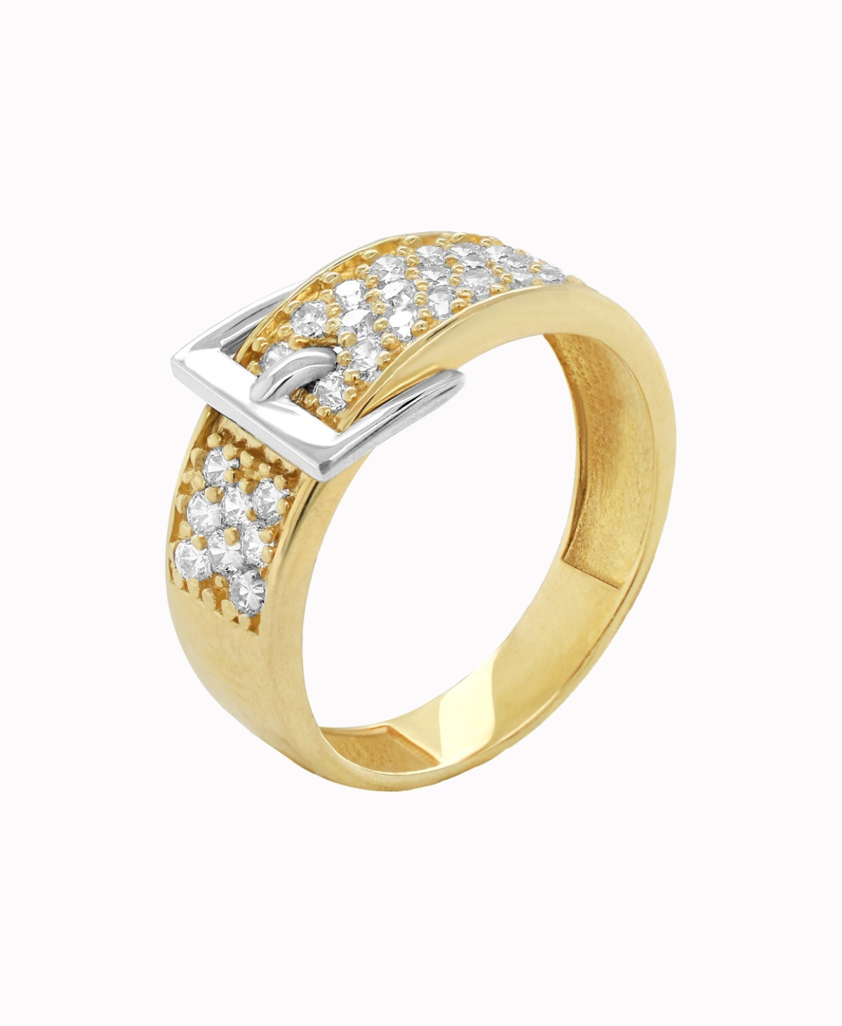 Złoty Szeroki Pierścionek  Paseczek - Biała Klamerka złoto próba 585