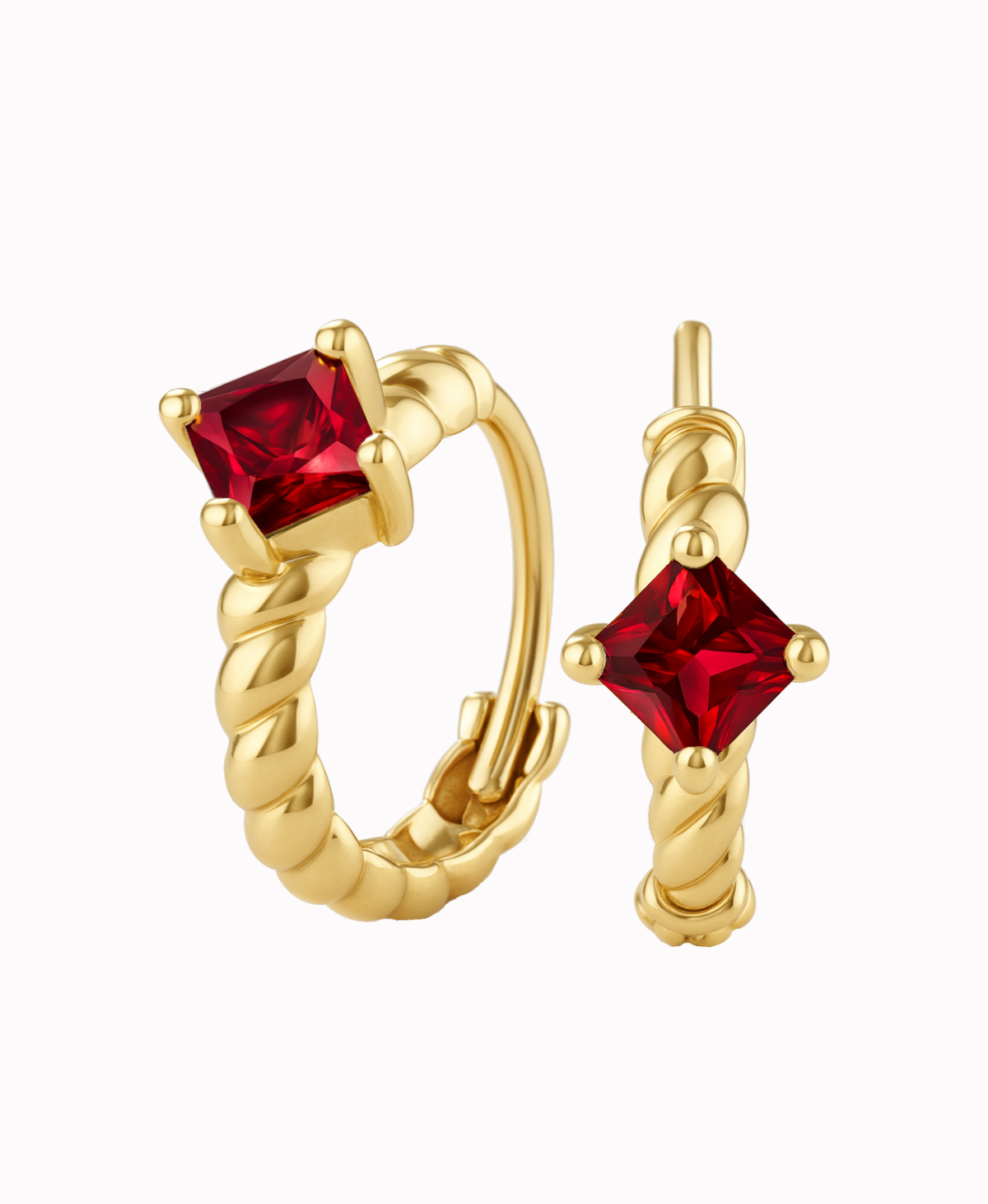 Złote kolczyki plecione dla dziewczynki z Cyrkonią Rubinową typu koła pr.585