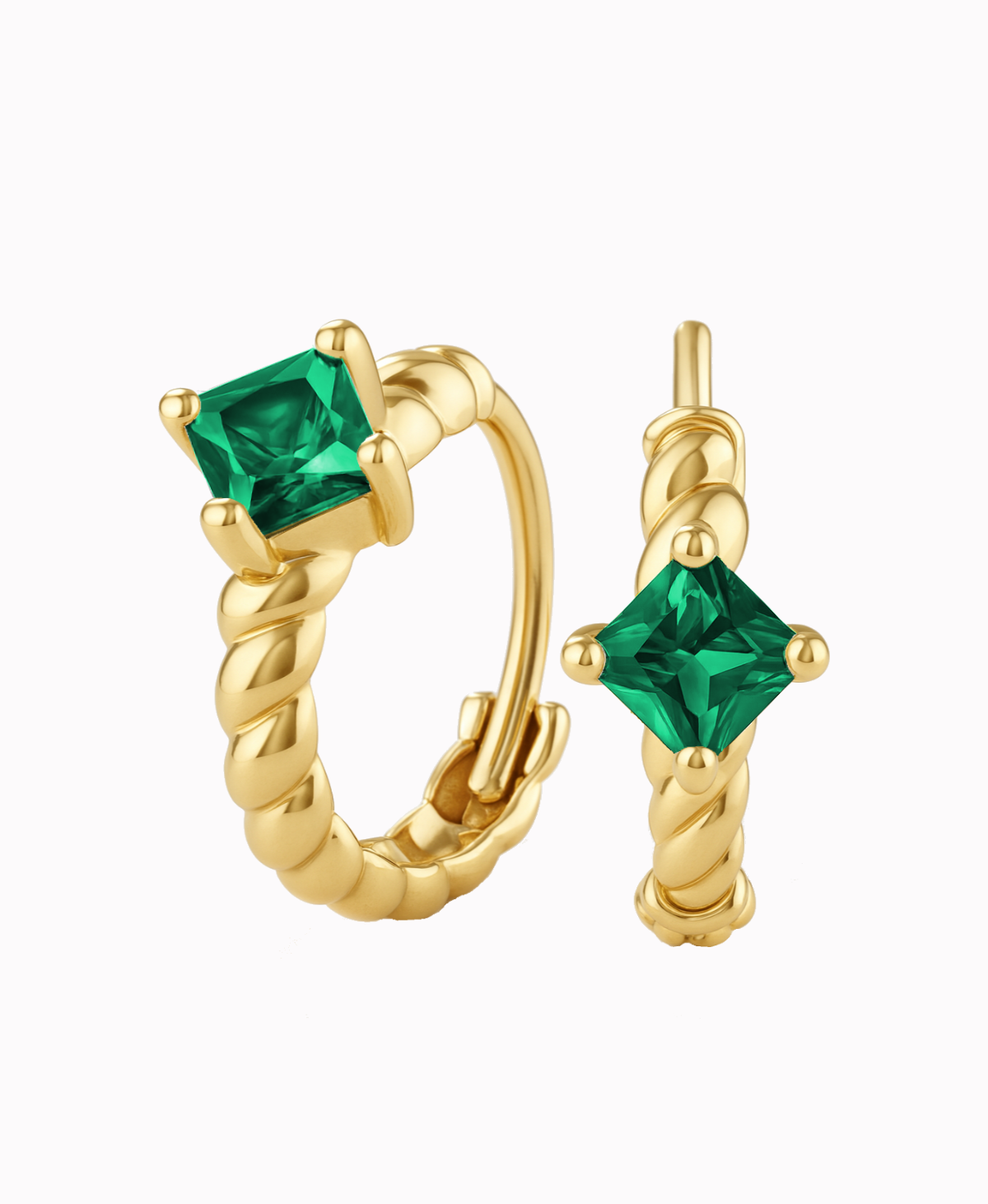 Złote kolczyki plecione dla dziewczynki z Cyrkonią Szmaragdową typu koła pr.585