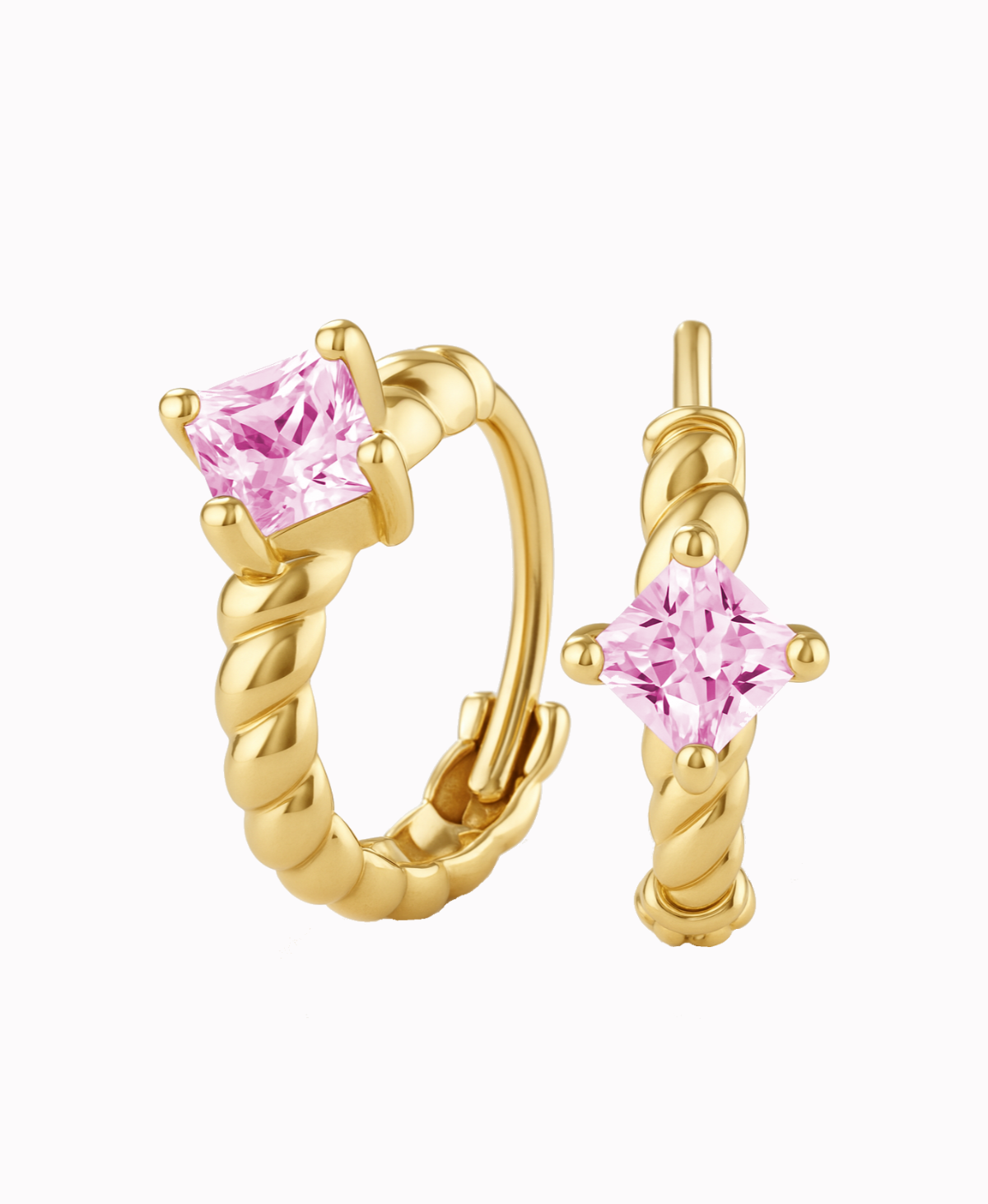 Złote kolczyki plecione dla dziewczynki z Cyrkonią Różową typu koła pr.585