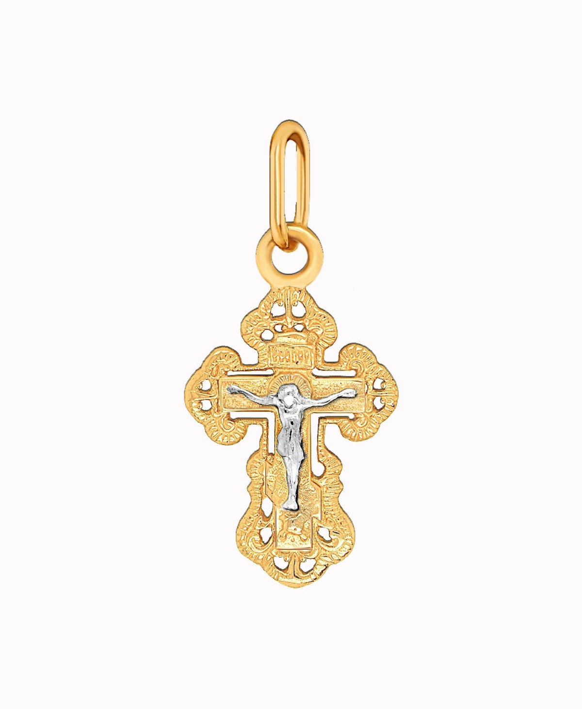 Złoty Krzyżyk prawosławny Rose czerwone złoto z białym złotem S pr. 585