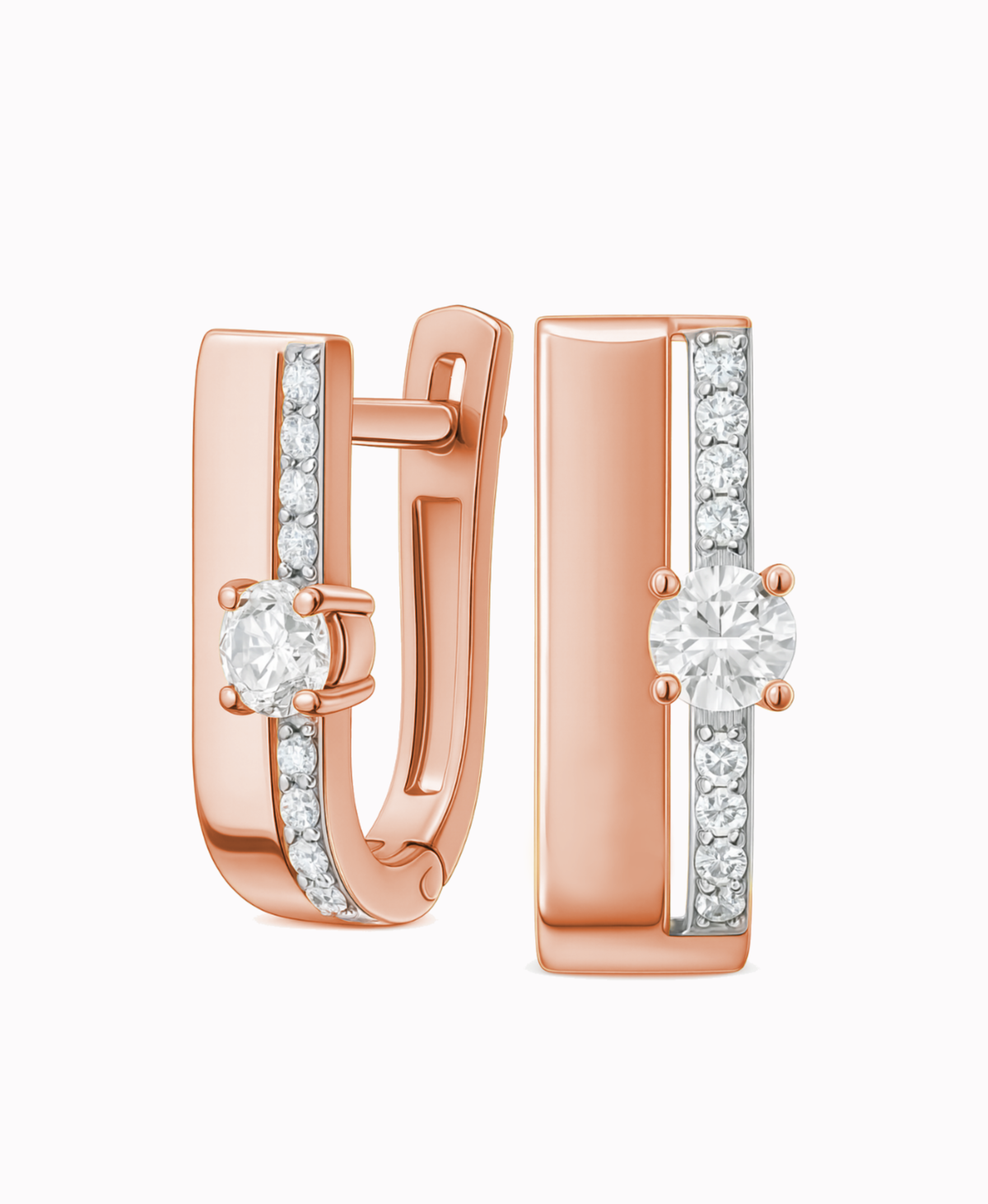 Złote kolczyki Mleczna Droga z cyrkoniami Rose czerwone złoto próba 585