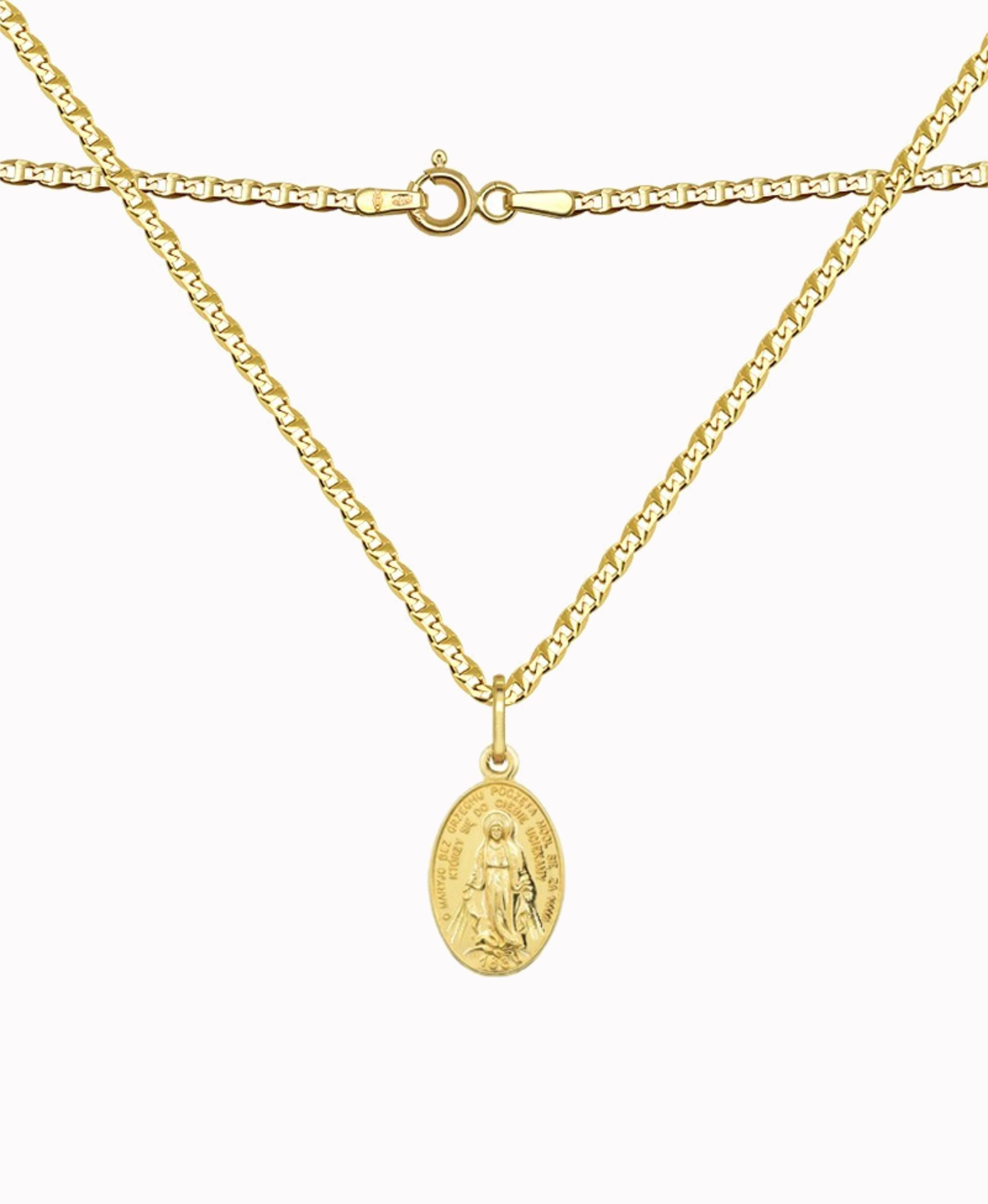 Pamiątka Komunii Zest. łańcuszek pancerka i Polski Cudowny Medalik, 3,7 złoto próba 585