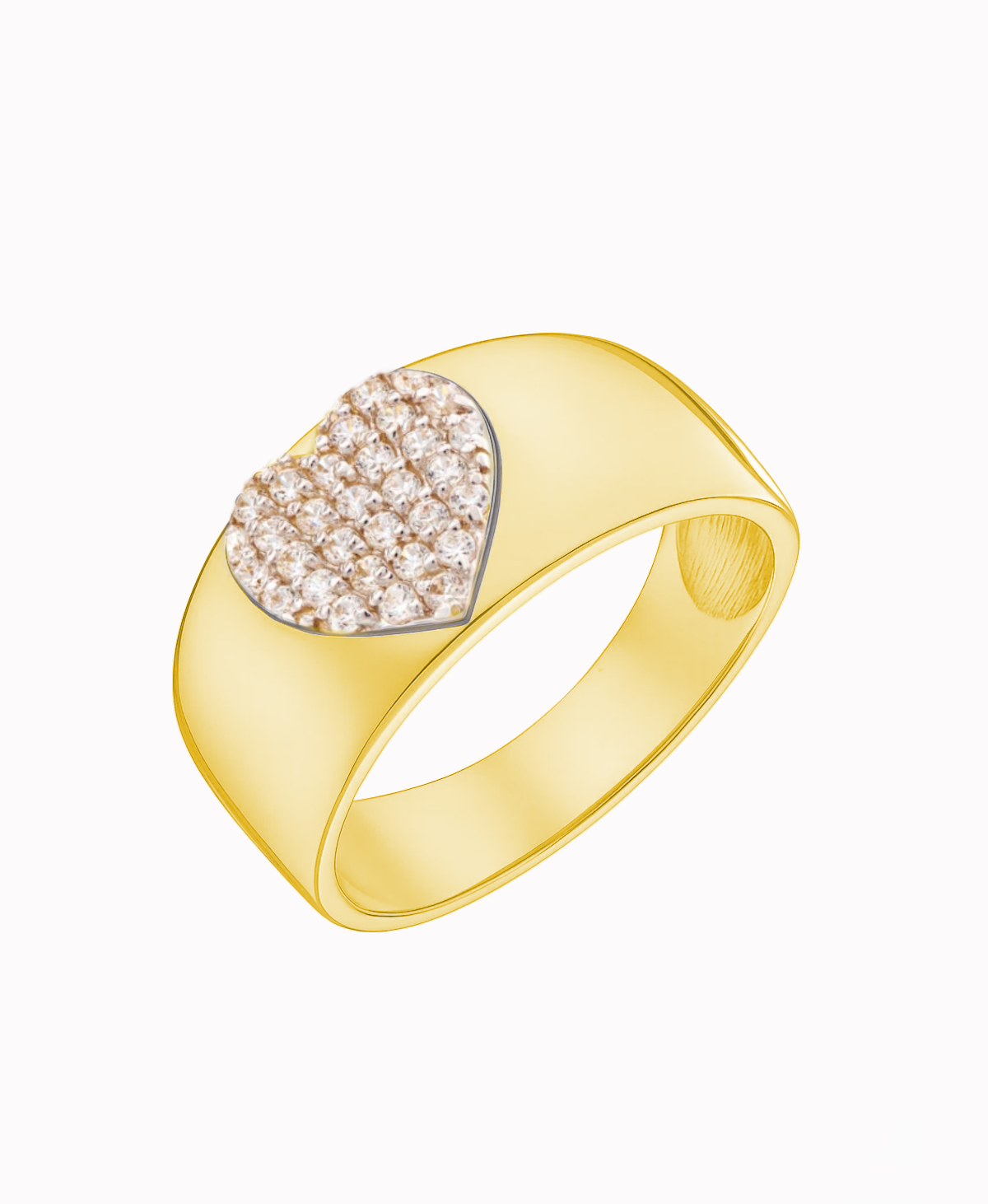 Pierścionek szeroki Serce z białego złota z cyrkoniami próba 585