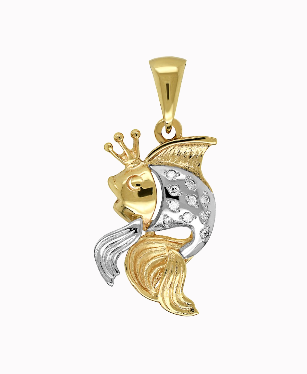 Przywieszka Złota Rybka z bajki z welonem z białego złota pr585