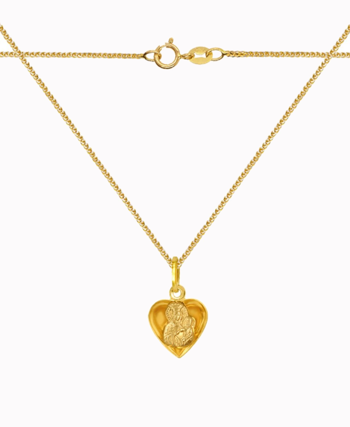 Zestaw złote Serce z Matką Bożą 3D M z łańcuszkiem Spiga 2,21g 585