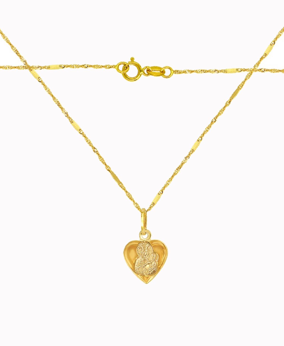Zestaw złoty łańcuszek Singapur i medalik Serce z Matką Bożą 3D M