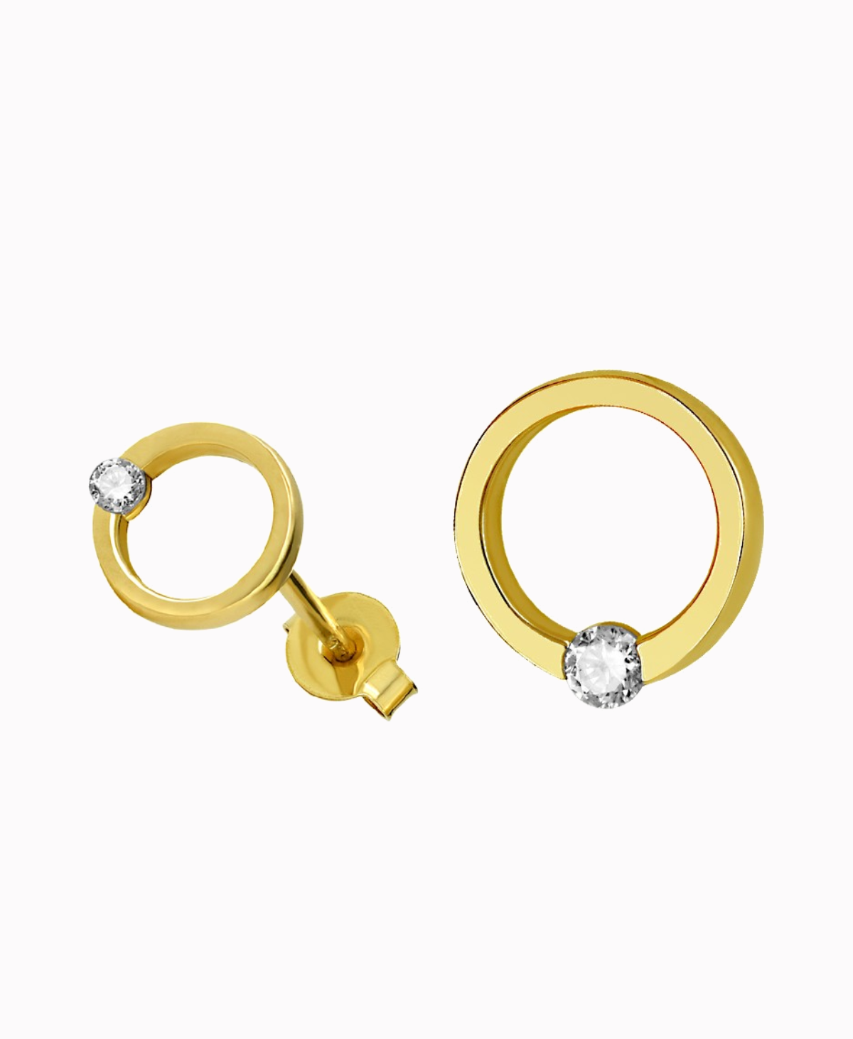 Złote kolczyki Koła sztyft z Cyrkoniami pr.585 0,89g