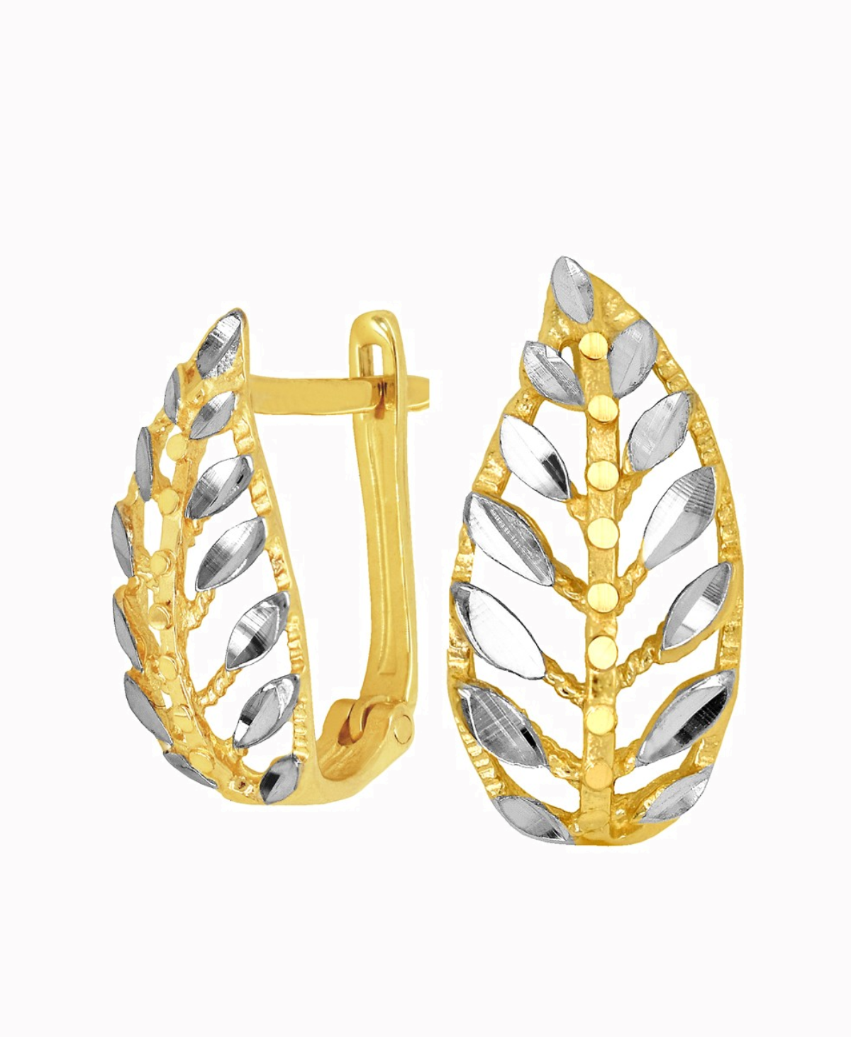 Złote kolczyki Listki ażurowe z białym złotem pr. 585 1,80g
