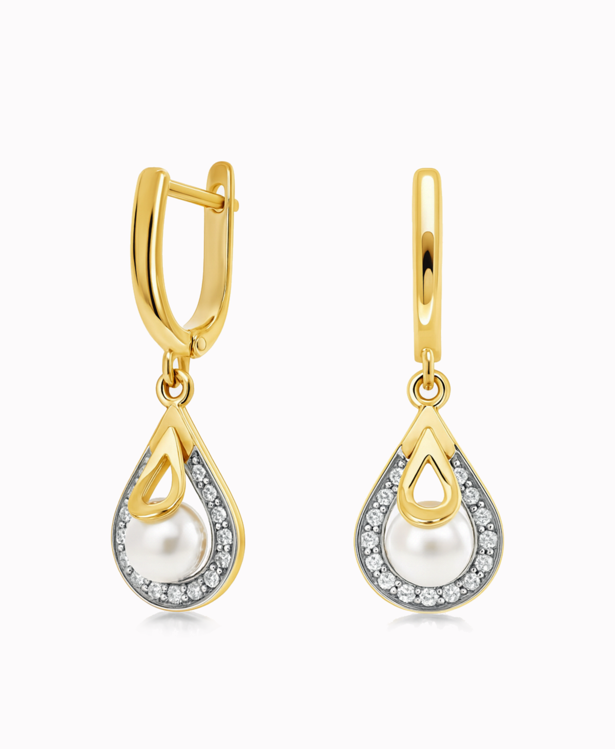 Złote kolczyki wiszące z perełkami pr.585 3,99g