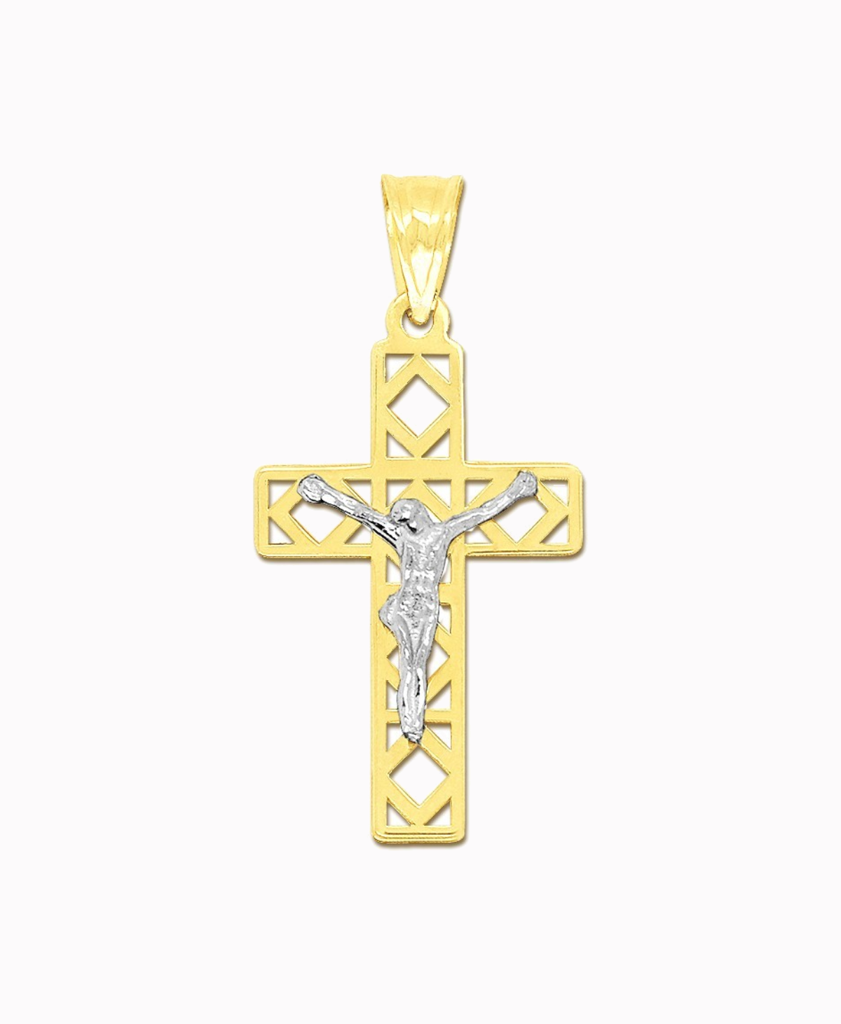 Złoty Krzyżyk Pamiątka Komunii z figurą Jezusa Chrystusa z białego złota 585