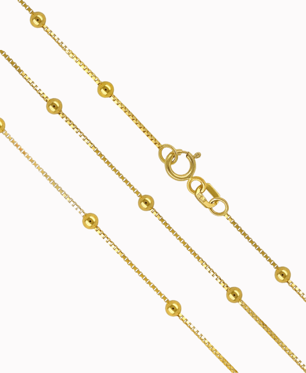 Złoty Łańcuszek Kostka z Gładkimi Kuleczkami 40cm