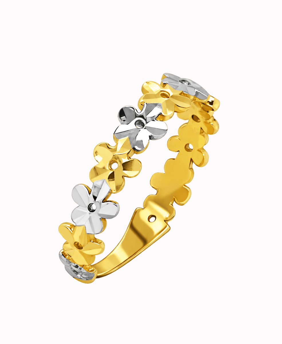 Złoty Pierścionek wąski Wzór kwiatowy obrączkowy złoto 585