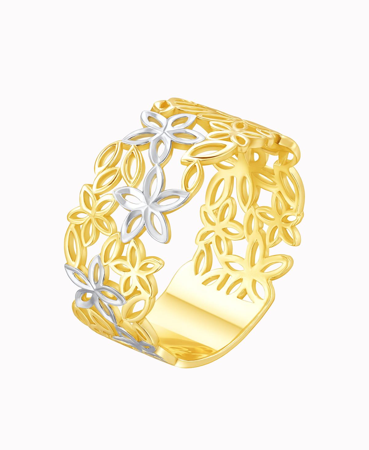 Złoty Pierścionek Szeroki wzór kwiatowy złoto 585